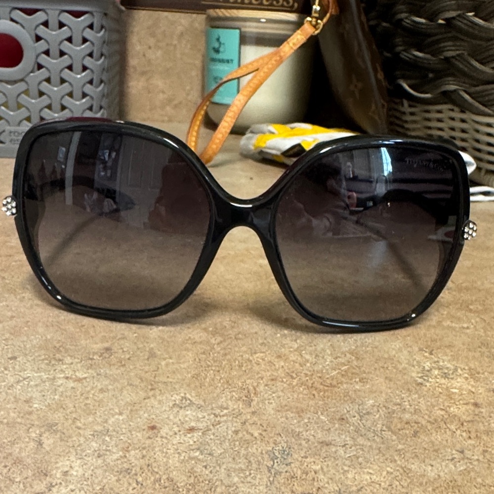 Tiffany & Co. Black Oversized Square Sunglasses with Crystal Temples - Picture 2 of 7